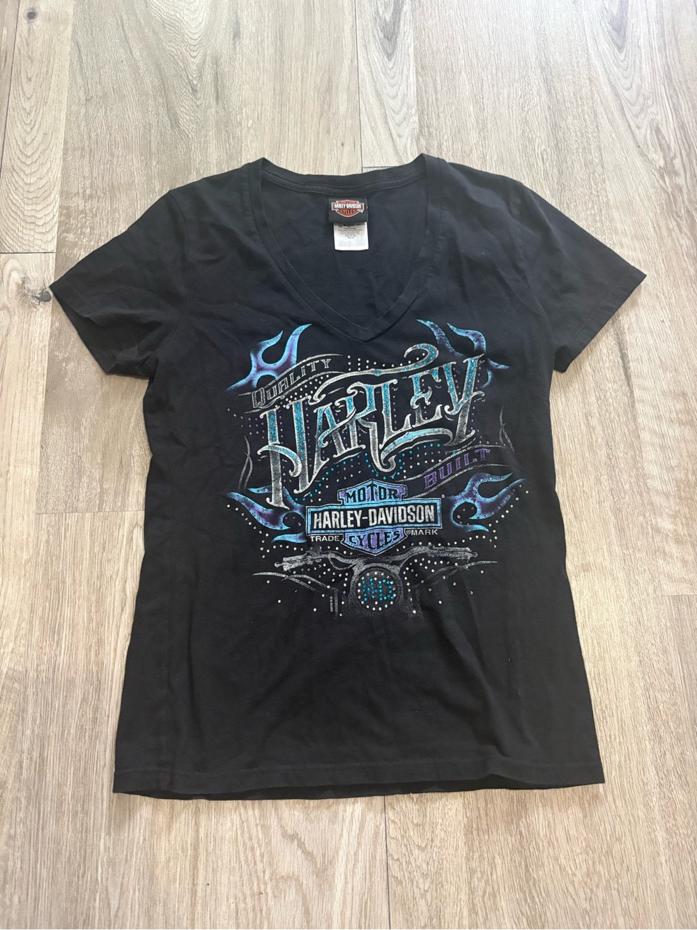 Harley-Davidson Women's Black V-Neck rhinestone Graphic Tee